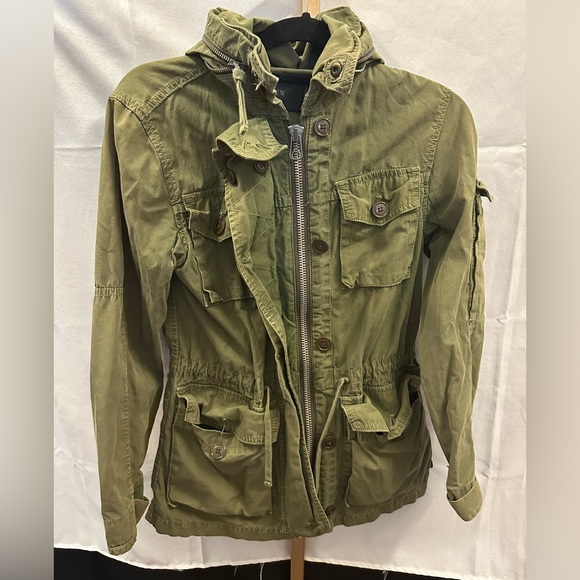 J.Crew Field Mechanic Jacket Stlyle E0945 Womens XS Army Green Stowaway Hood Vg - Picture 1 of 5